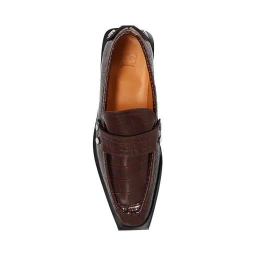 Studded Loafers In Brown Croco