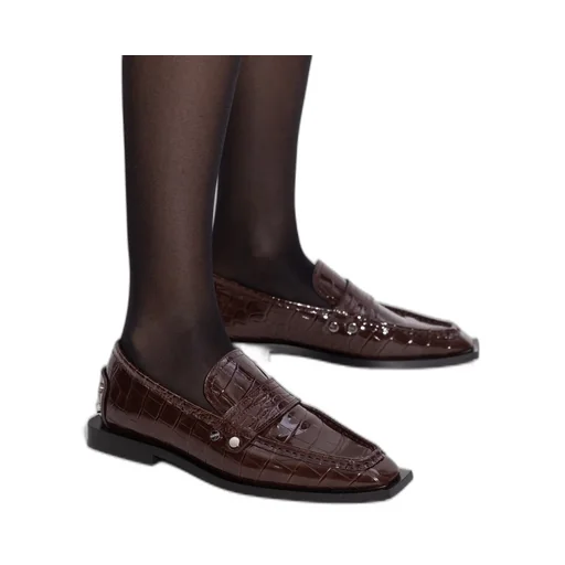 Studded Loafers In Brown Croco