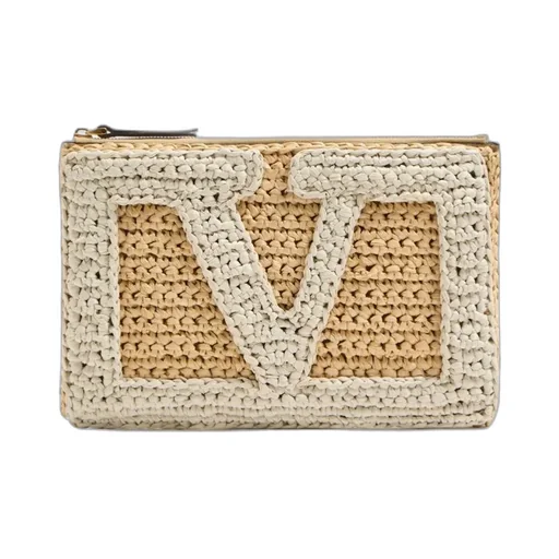 Valentino Garavani Viva Superstar Small Pouch In Synthetic Raffia