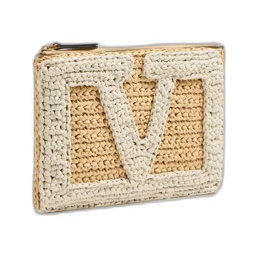 Valentino Garavani Viva Superstar Small Pouch In Synthetic Raffia