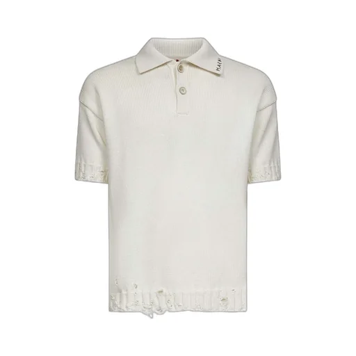 Marni Distressed Fine-Knit Polo Shirt