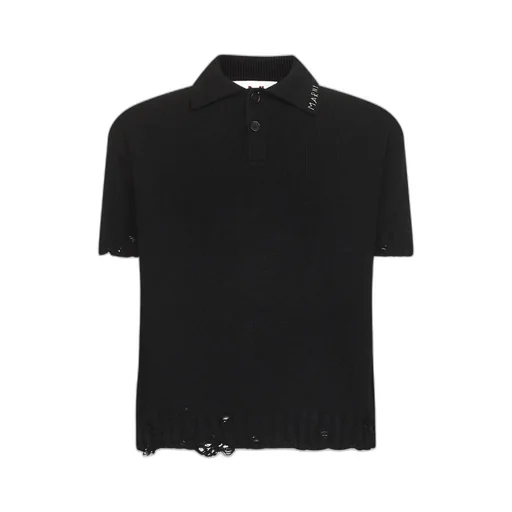 Marni Distressed Fine-Knit Polo Shirt