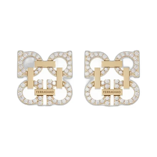 Crystal Embellished Four Gancini Clip On Earrings