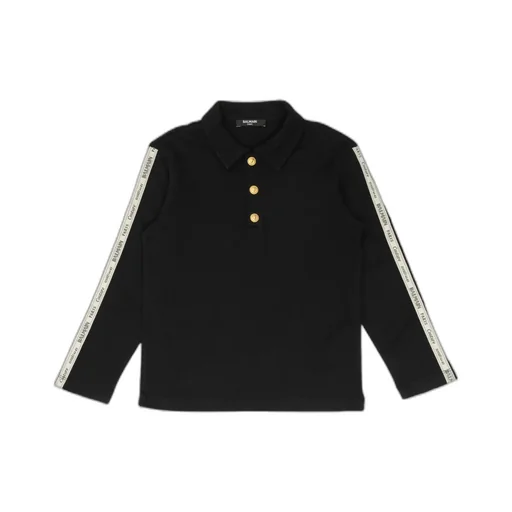 Balmain Kids Logo Band Long-Sleeved Polo Shirt
