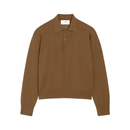 Ami Paris Logo Embroidered Long-Sleeved Polo Shirt
