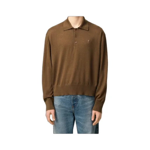 Ami Paris Logo Embroidered Long-Sleeved Polo Shirt