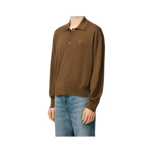 Ami Paris Logo Embroidered Long-Sleeved Polo Shirt