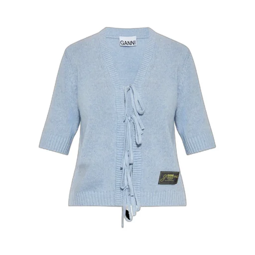 Ganni Logo Patch Tie Fastened Cardigan