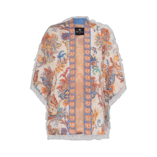 Etro Patterned Fringed Knit Cardigan
