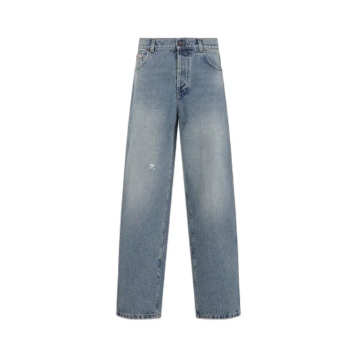 Distressed Straight-Leg Jeans