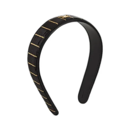 Celine Striped Sequins Headband In Calfskin, Polyester And Brass With Gold Finish