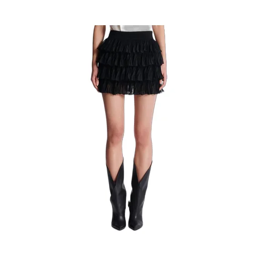 Balmain Short Ruffled Knit Skirt