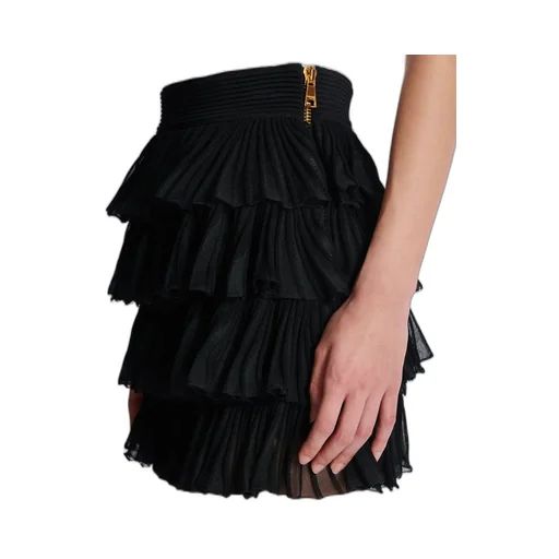 Balmain Short Ruffled Knit Skirt