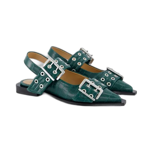 Double-Buckle Pointed Flat Pumps