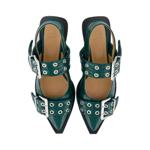 Double-Buckle Pointed Flat Pumps