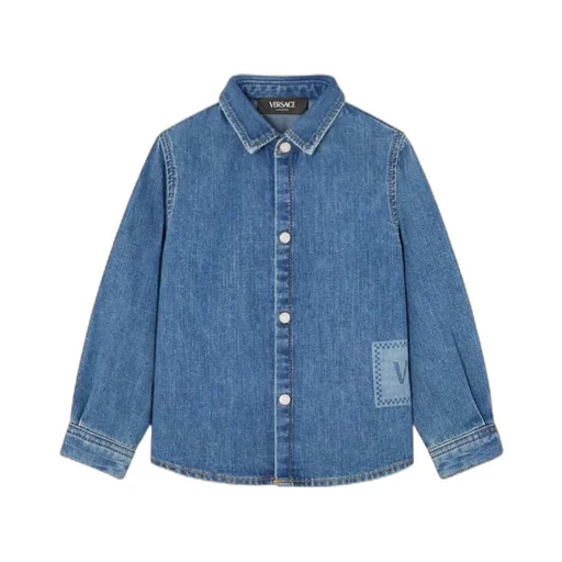 Versace Kids 90S Vintage Logo Denim Kids Shirt