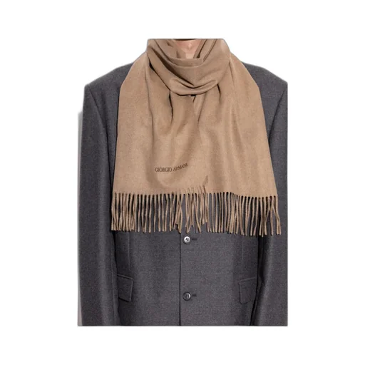 Giorgio Armani Logo Embroidered Fringed Scarf