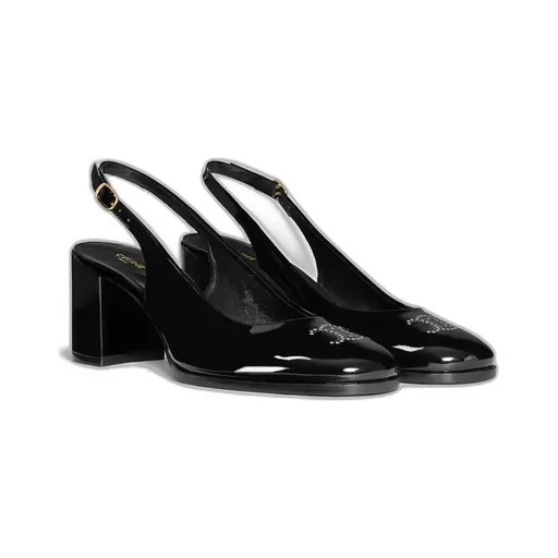 Celine Lily Perforated Triomphe Slingback In Patent Calfskin