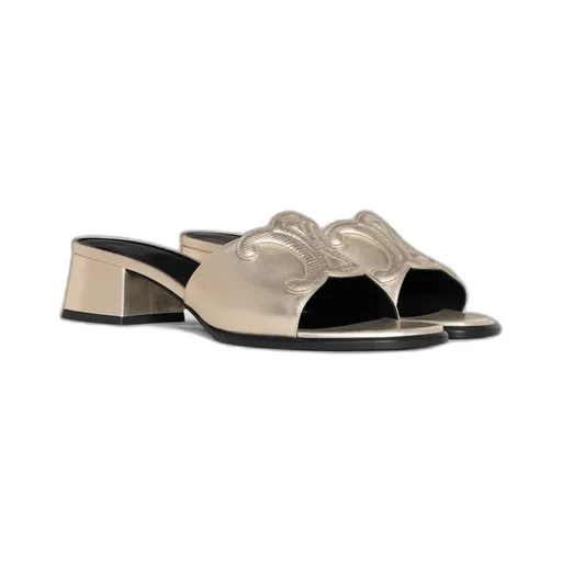 Celine Clemence Mule In Laminated Calfskin & Tejus Stamped Calfskin