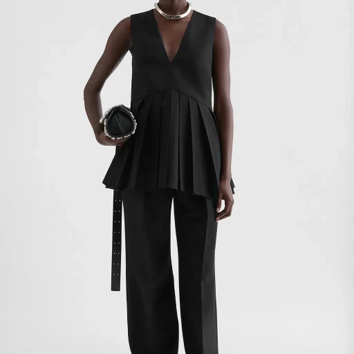 Wool Gabardine Pleated Top