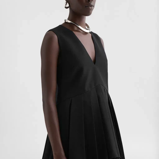Wool Gabardine Pleated Top