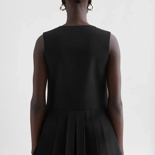 Wool Gabardine Pleated Top
