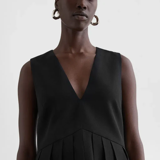 Wool Gabardine Pleated Top