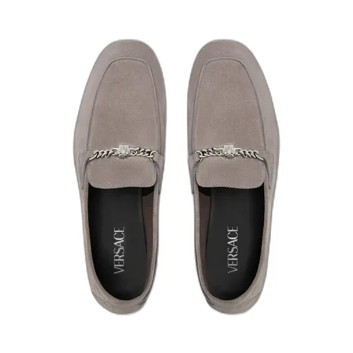 Versace Logo Plaque Chain-Detailed Loafers