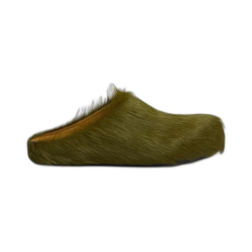 Deep Green Long Hair Calfskin Fussbett Sabot