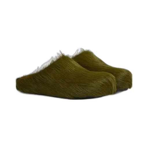 Deep Green Long Hair Calfskin Fussbett Sabot