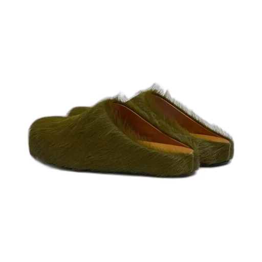 Deep Green Long Hair Calfskin Fussbett Sabot