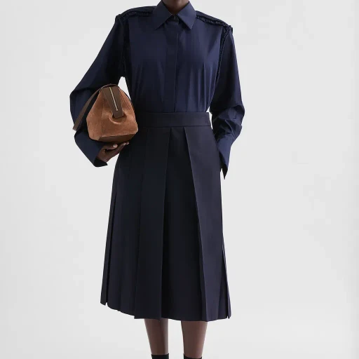 Wool Gabardine Pleated Skirt