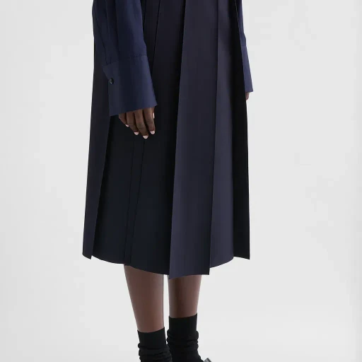 Wool Gabardine Pleated Skirt