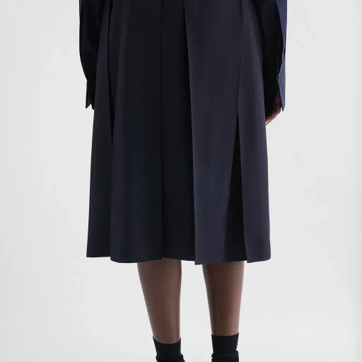 Wool Gabardine Pleated Skirt