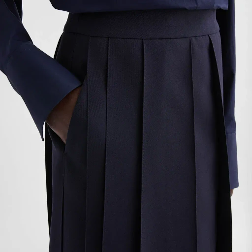 Wool Gabardine Pleated Skirt