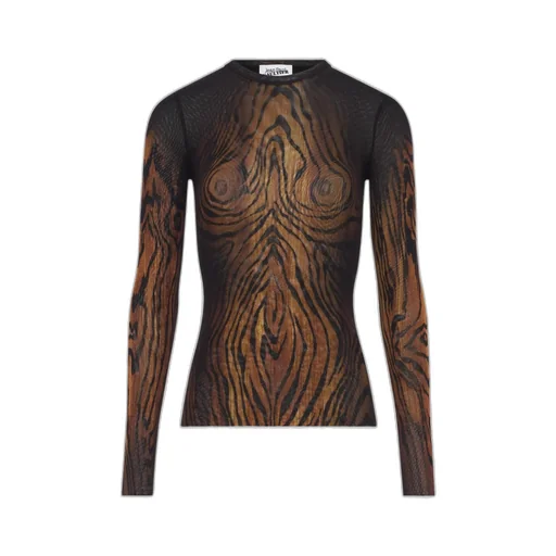 Wood-Print Mesh Top