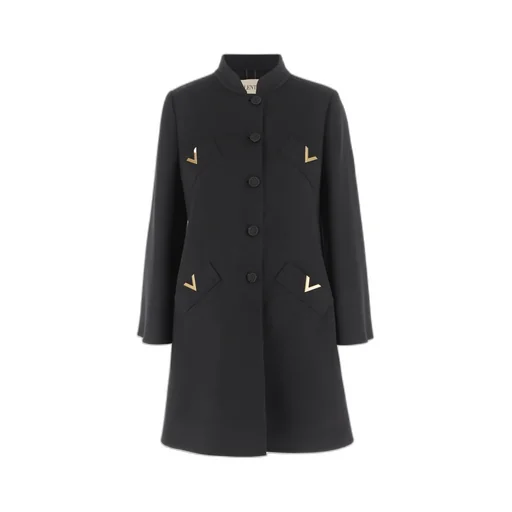 V-Shaped Gold-Tone Button Coat