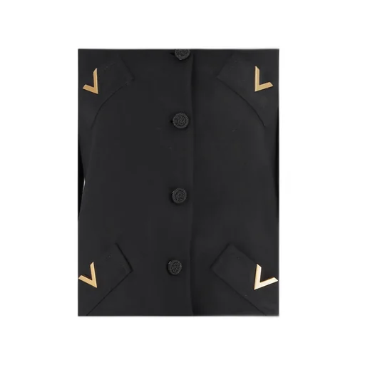 V-Shaped Gold-Tone Button Coat