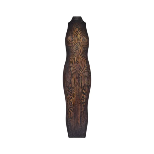 High-Neck Wood-Print Dress