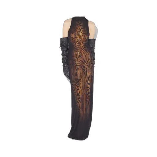 High-Neck Wood-Print Dress
