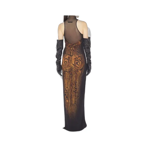 High-Neck Wood-Print Dress