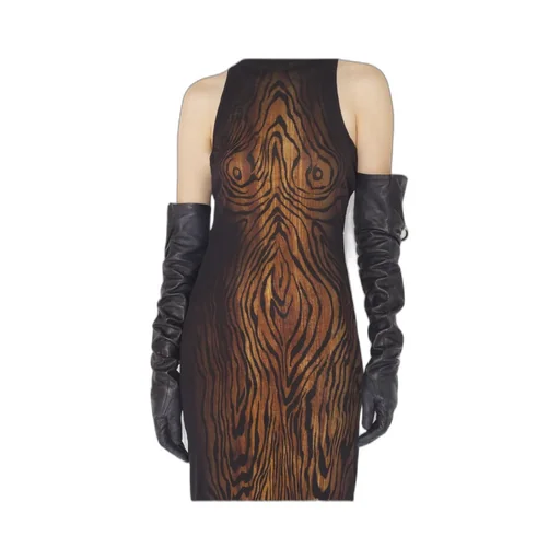 High-Neck Wood-Print Dress