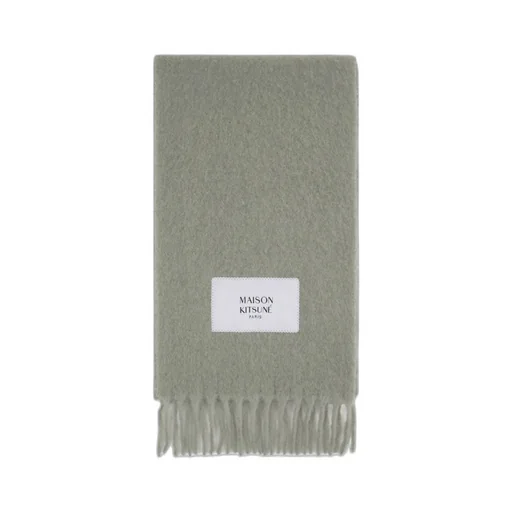 Maison Kitsuné Logo Patch Fringed Knit Scarf
