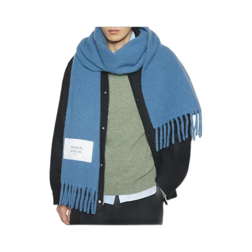 Maison Kitsuné Logo Patch Fringed Knit Scarf
