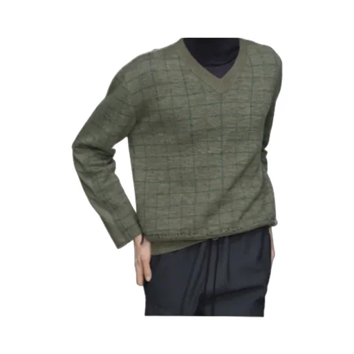 Maison Margiela Long Sleeve V-Neck Grid-Pattern Jumper