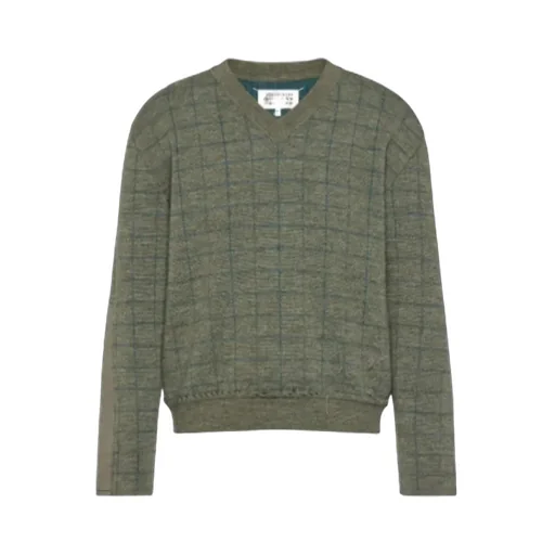 Maison Margiela Long Sleeve V-Neck Grid-Pattern Jumper