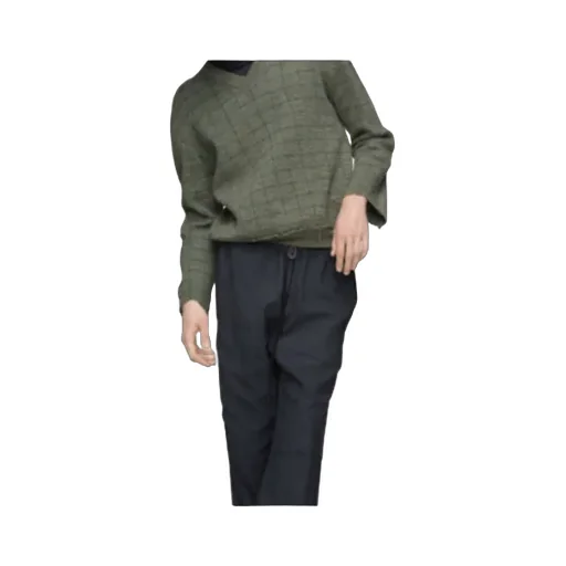 Maison Margiela Long Sleeve V-Neck Grid-Pattern Jumper