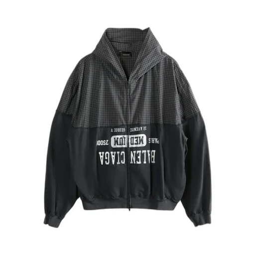 Checked Logo Printed Hooded Jacket