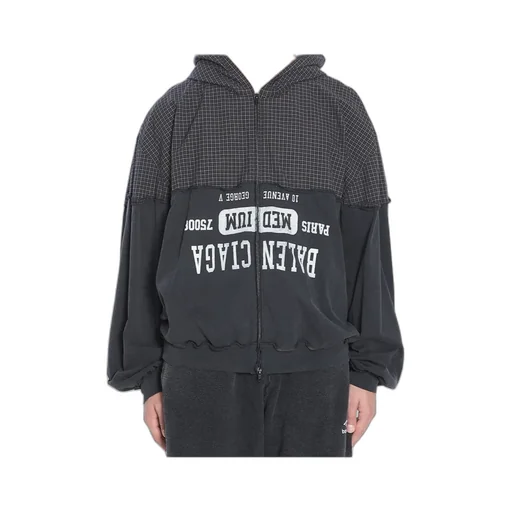 Checked Logo Printed Hooded Jacket