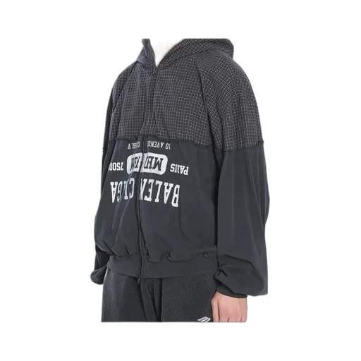 Checked Logo Printed Hooded Jacket